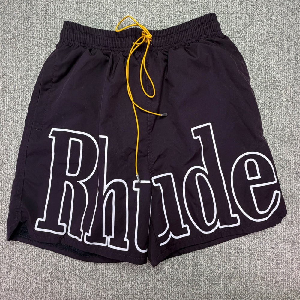 Mens RHUDE Luxury Streetwear Logo Graphic Athletic Gym Shorts Black Size Medium